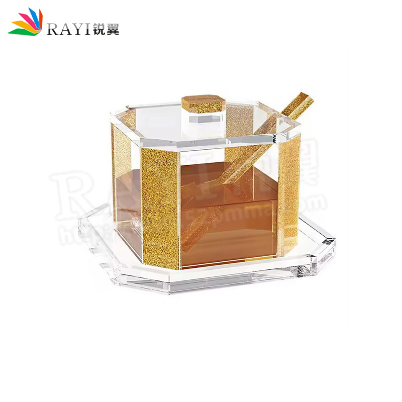 跨境猶太新年八角金色透明調(diào)味料收納罐亞克力蜂蜜盤蜜罐